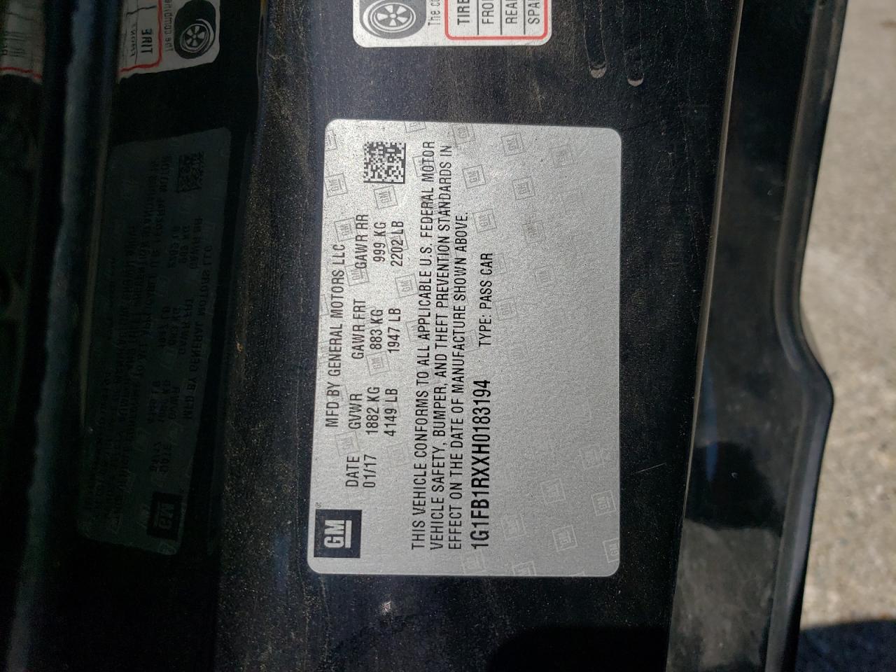 2017 Chevrolet Camaro Lt VIN: 1G1FB1RXXH0183194 Lot: 66762084