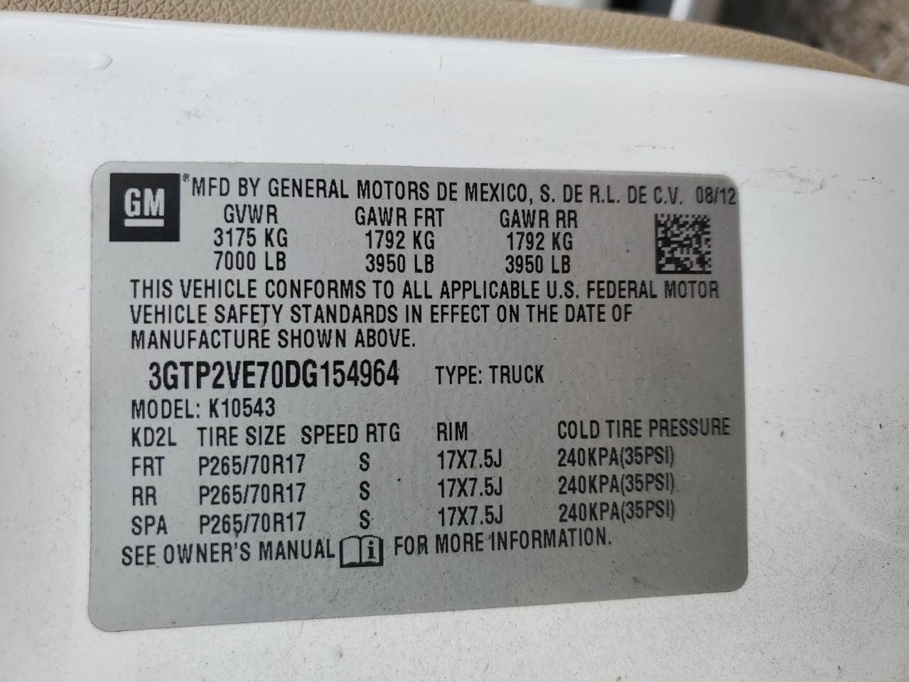 3GTP2VE70DG154964 2013 GMC Sierra K1500 Sle