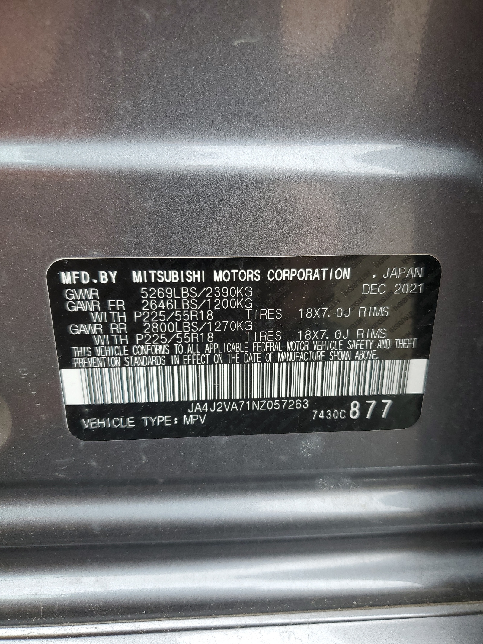 JA4J2VA71NZ057263 2022 Mitsubishi Outlander Sel