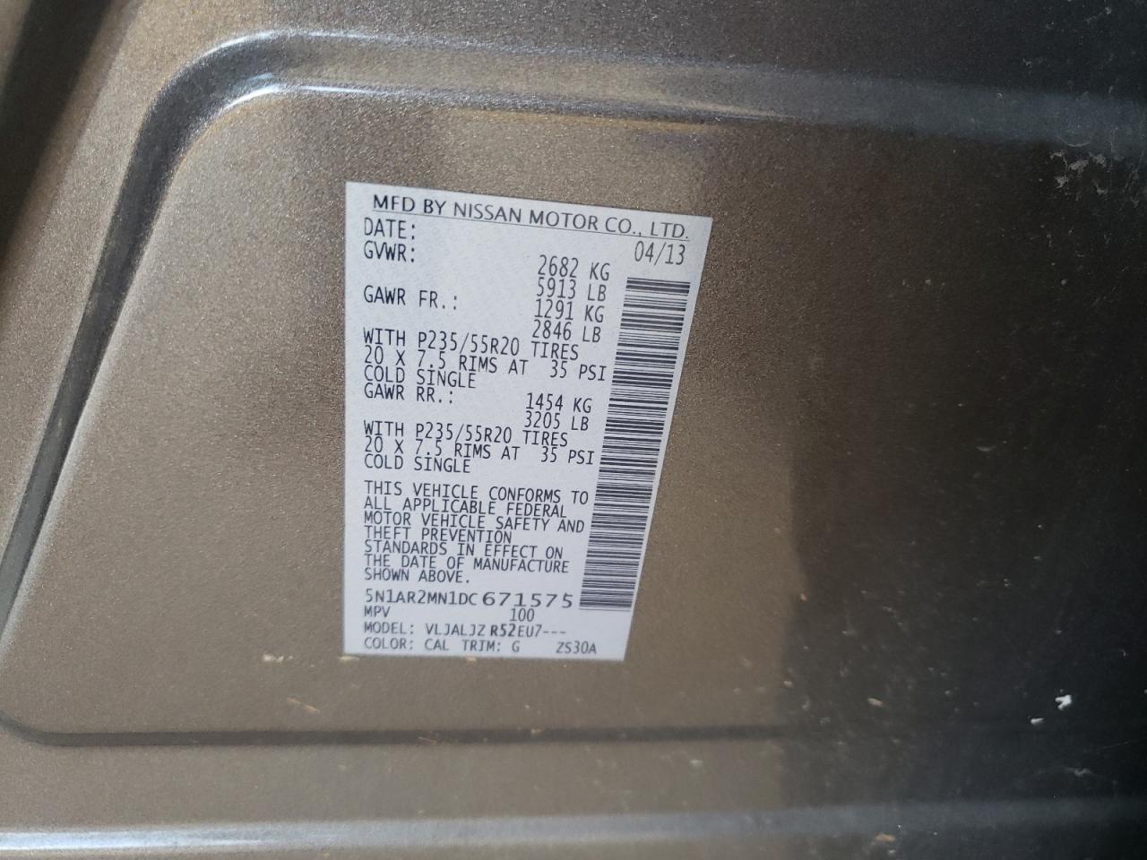 5N1AR2MN1DC671575 2013 Nissan Pathfinder S