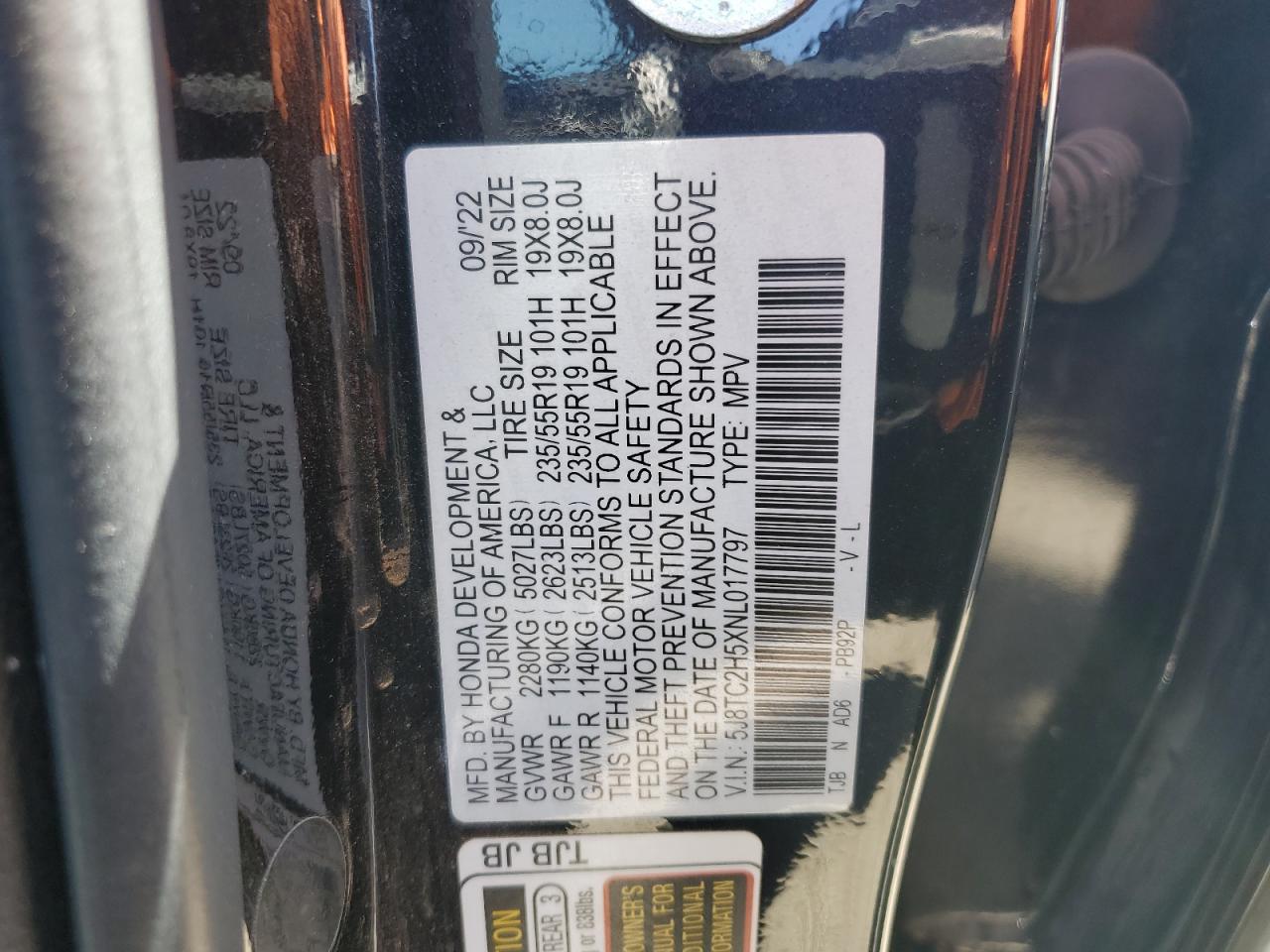 5J8TC2H5XNL017797 2022 Acura Rdx Technology