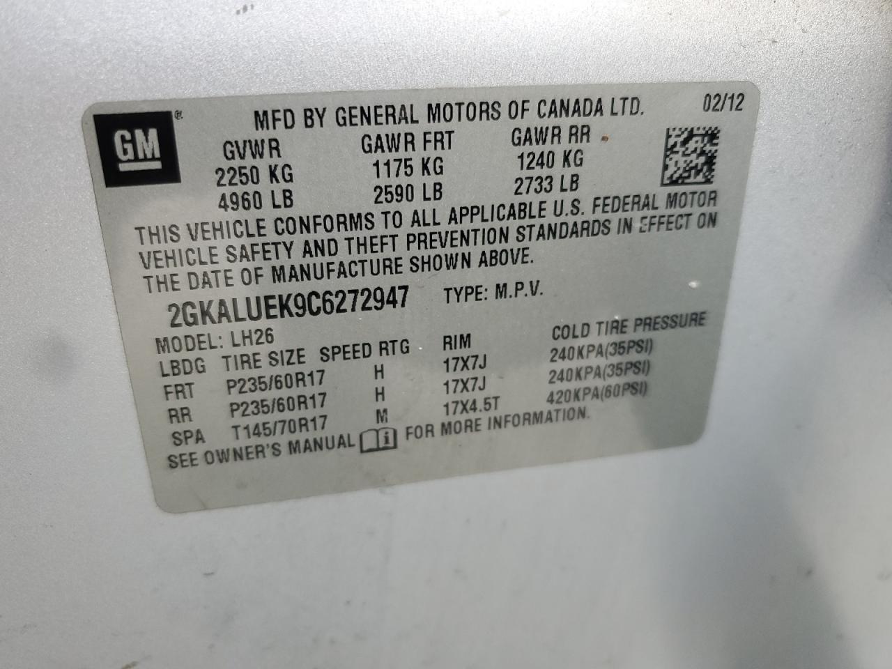 2GKALUEK9C6272947 2012 GMC Terrain Slt