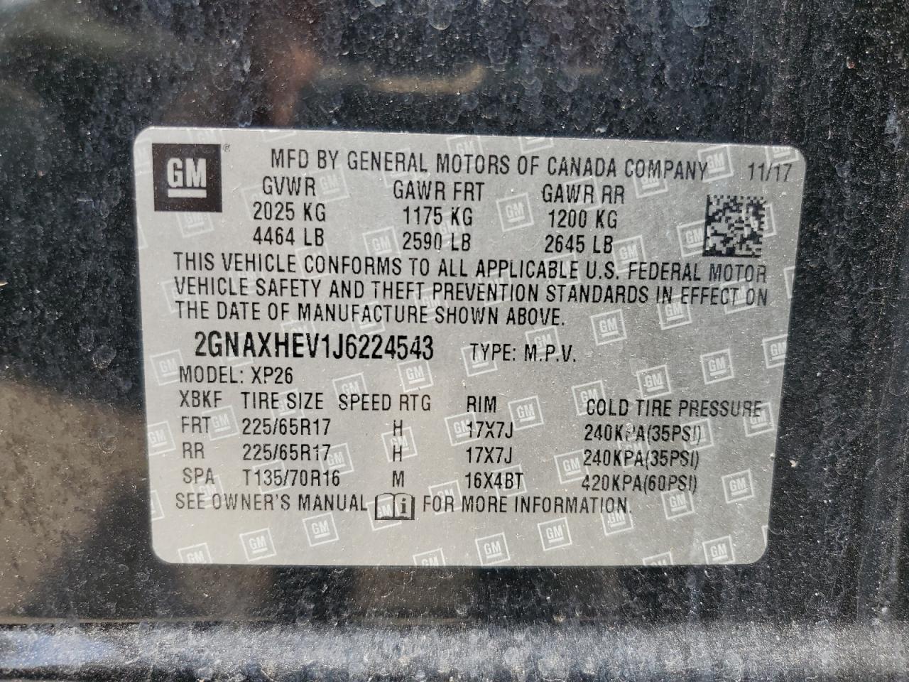 2GNAXHEV1J6224543 2018 Chevrolet Equinox Ls