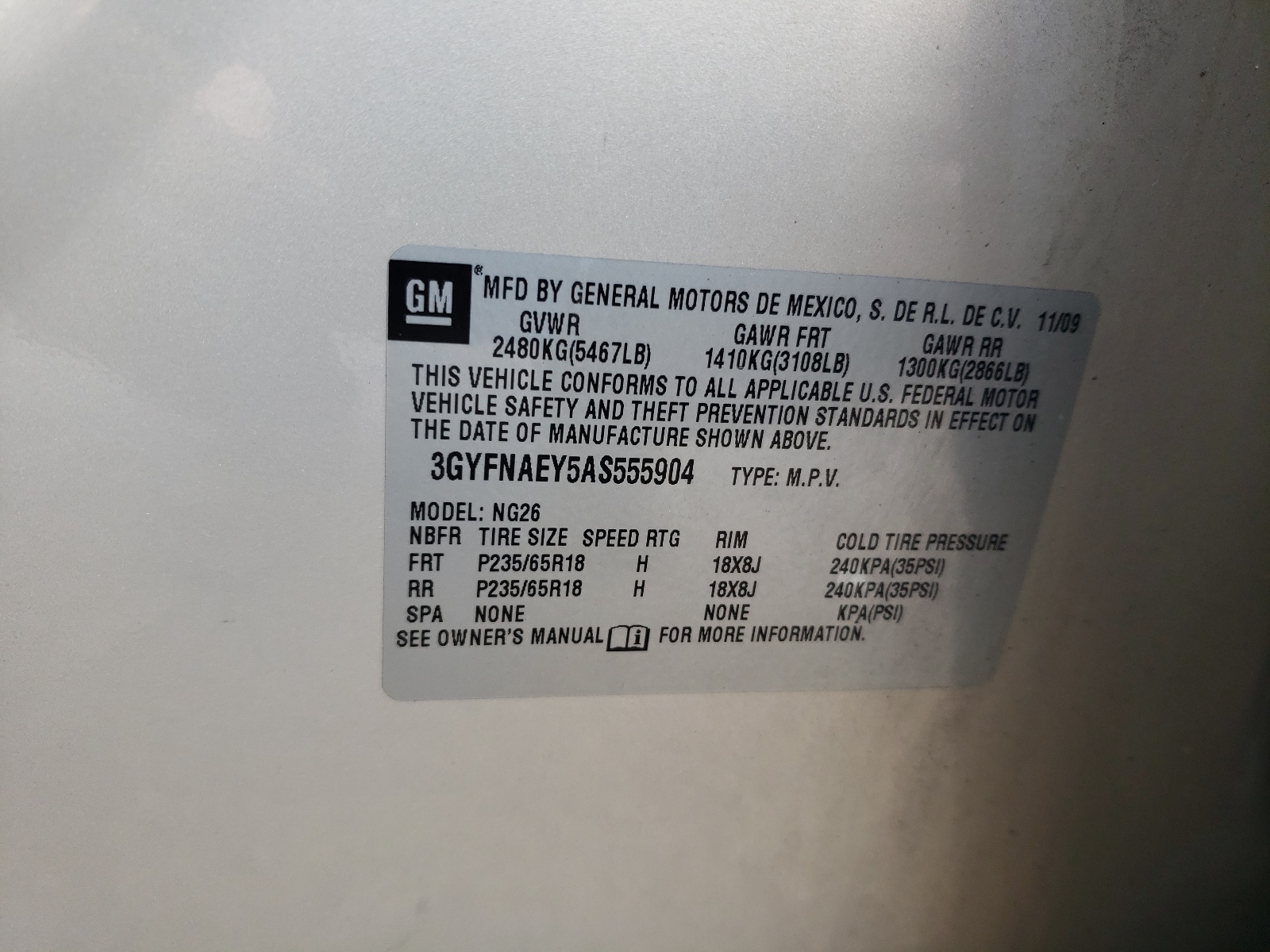 3GYFNAEY5AS555904 2010 Cadillac Srx Luxury Collection