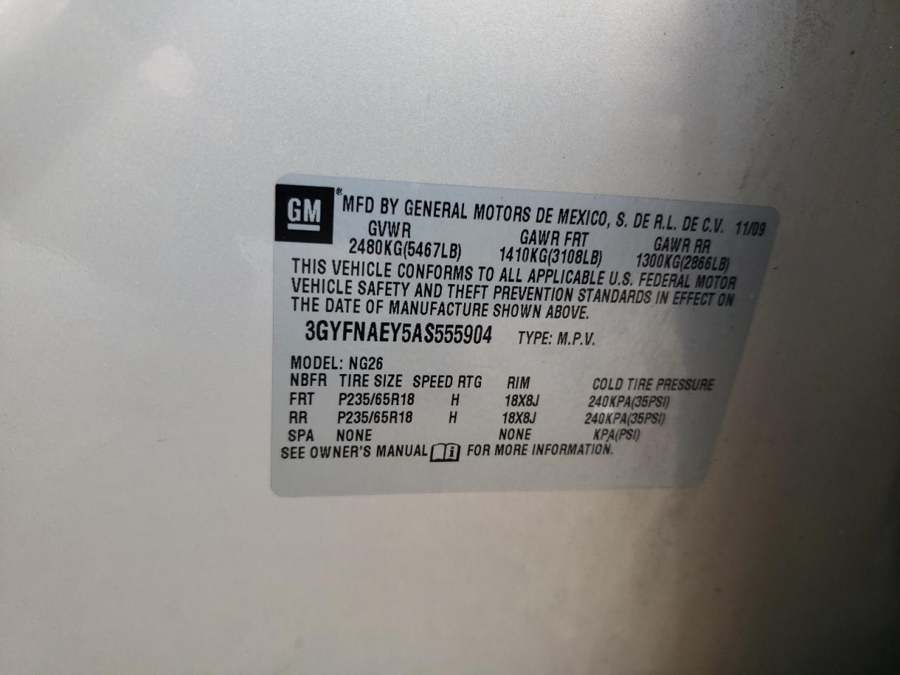 2010 Cadillac Srx Luxury Collection VIN: 3GYFNAEY5AS555904 Lot: 68145264