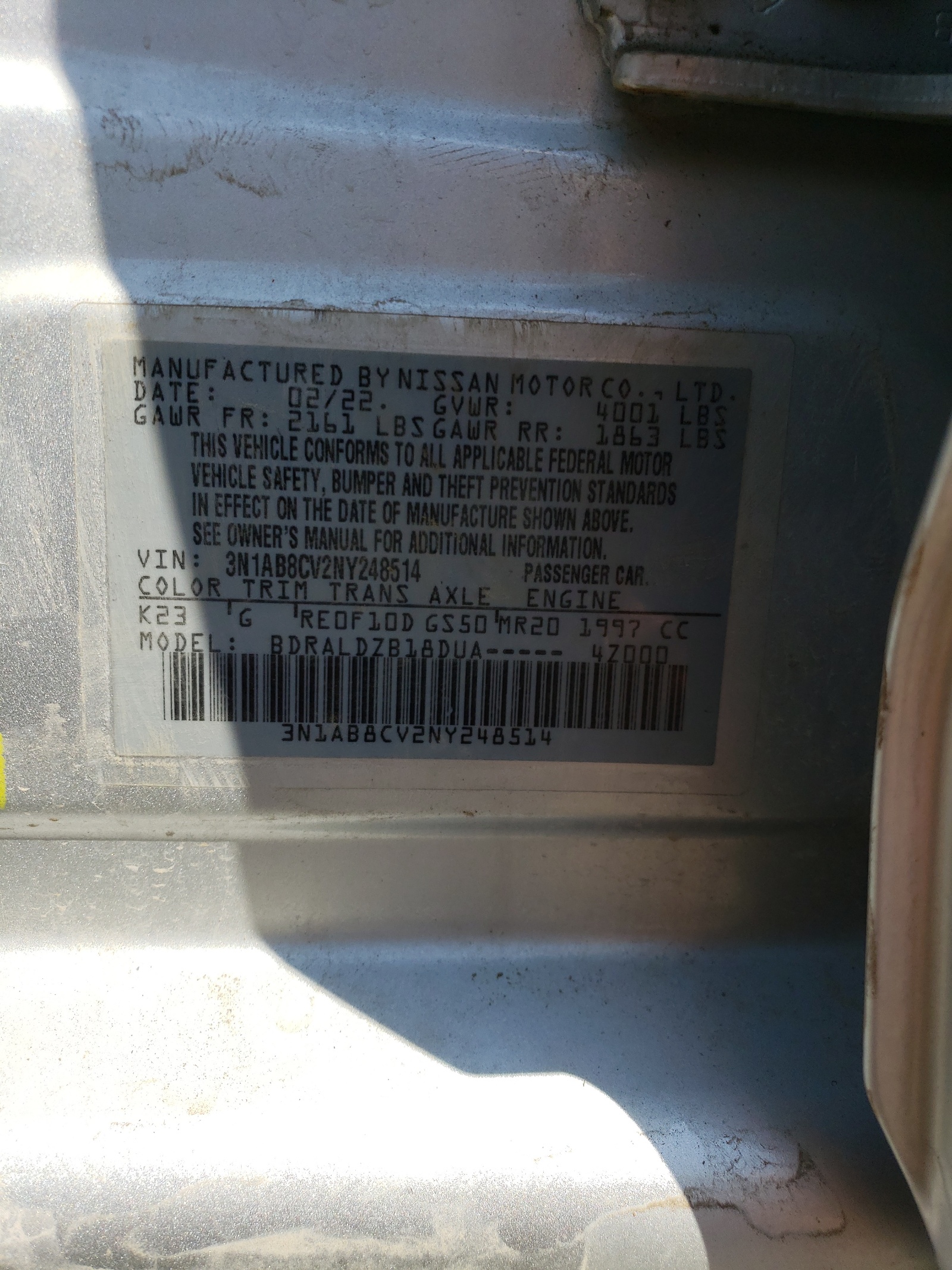 3N1AB8CV2NY248514 2022 Nissan Sentra Sv