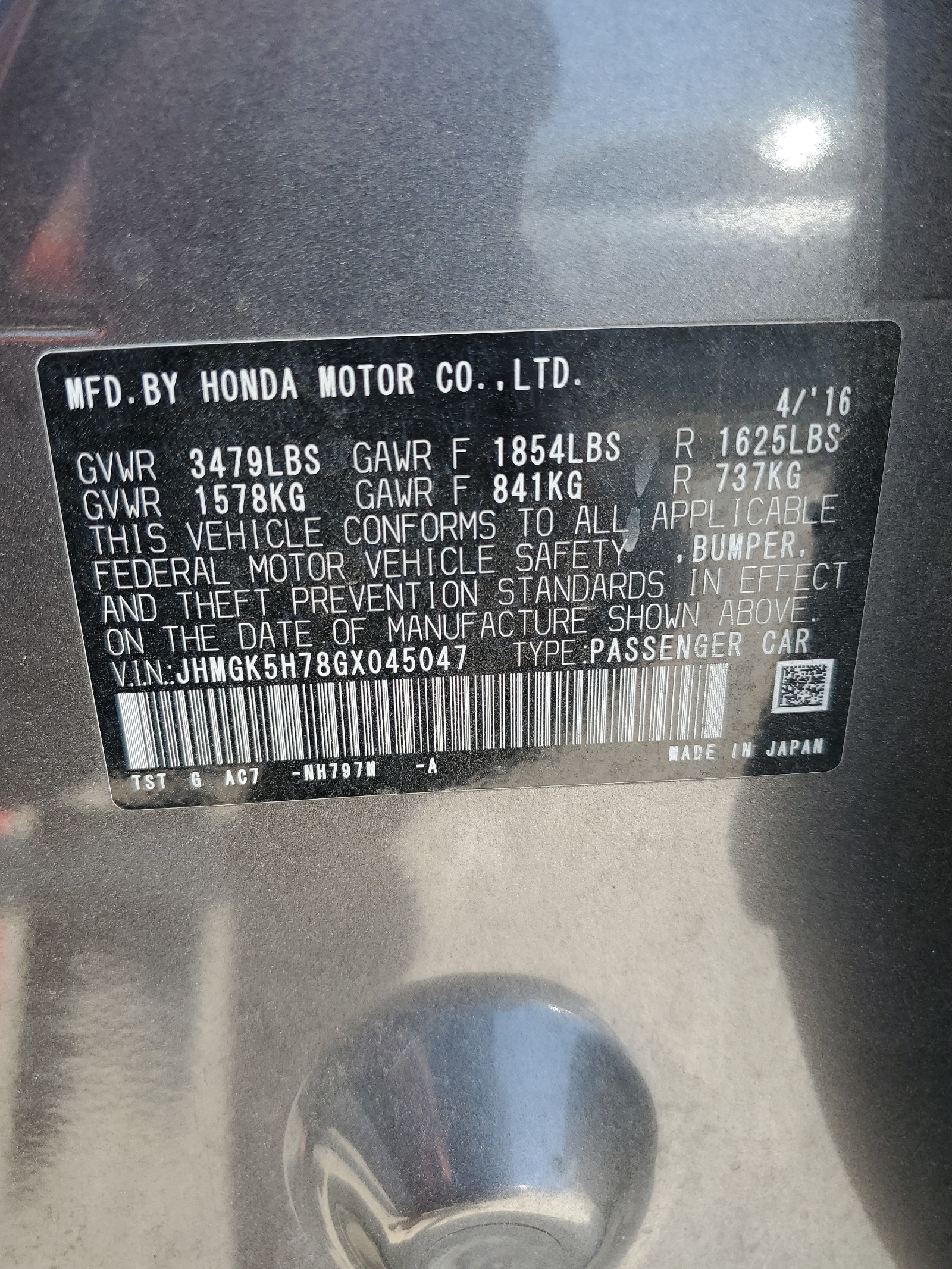 JHMGK5H78GX045047 2016 Honda Fit Ex