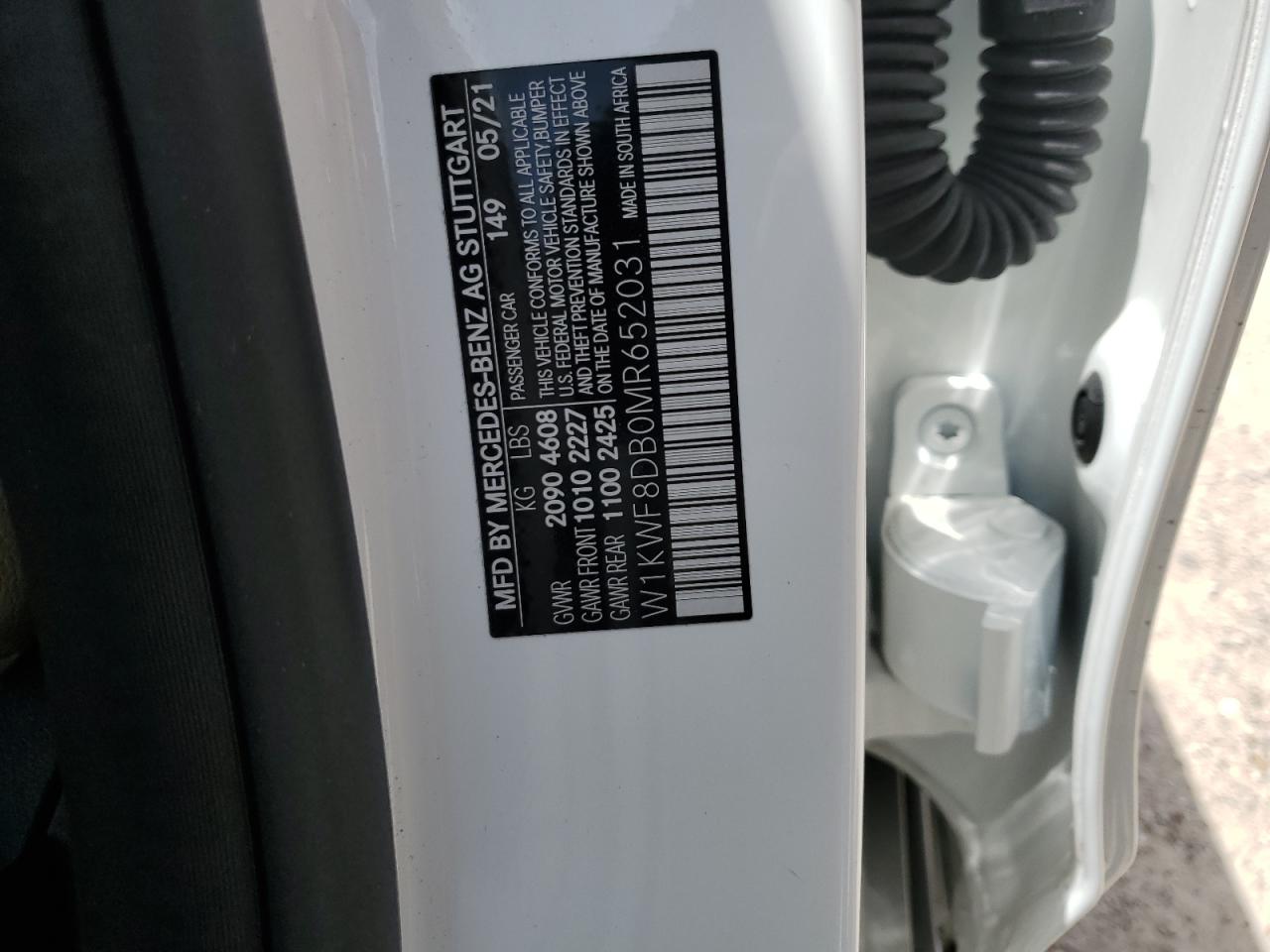 2021 Mercedes-Benz C 300 VIN: W1KWF8DB0MR652031 Lot: 65958214