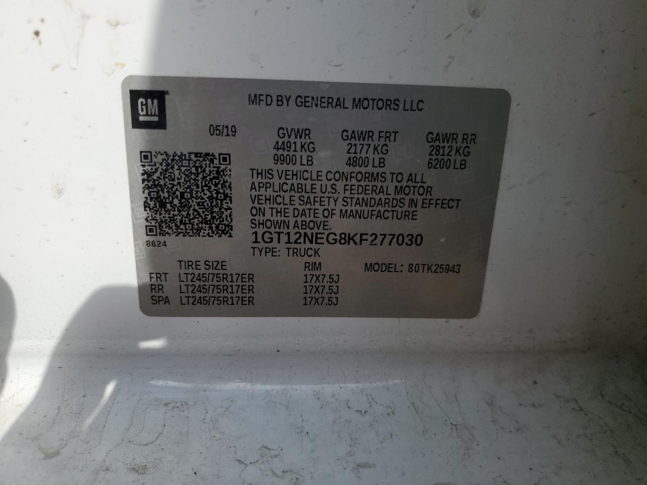 2019 GMC Sierra K2500 Heavy Duty VIN: 1GT12NEG8KF277030 Lot: 67049724