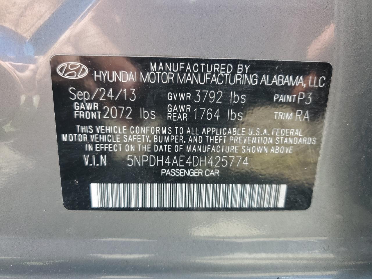 5NPDH4AE4DH425774 2013 Hyundai Elantra Gls