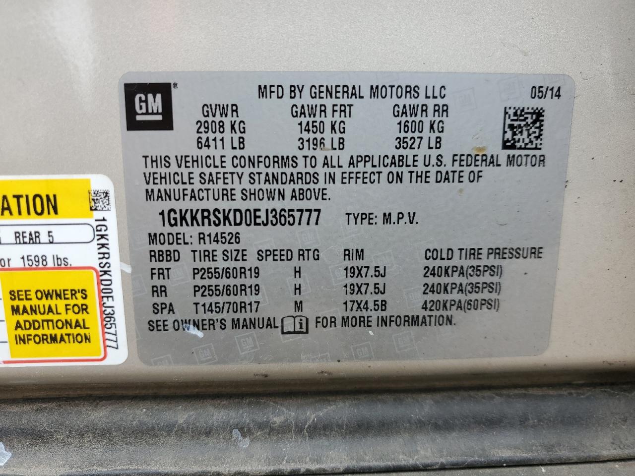 2014 GMC Acadia Slt-2 VIN: 1GKKRSKD0EJ365777 Lot: 67186784