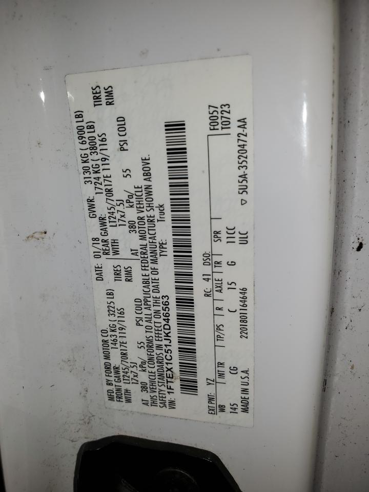 2018 Ford F150 Super Cab VIN: 1FTEX1C51JKD46563 Lot: 65859694