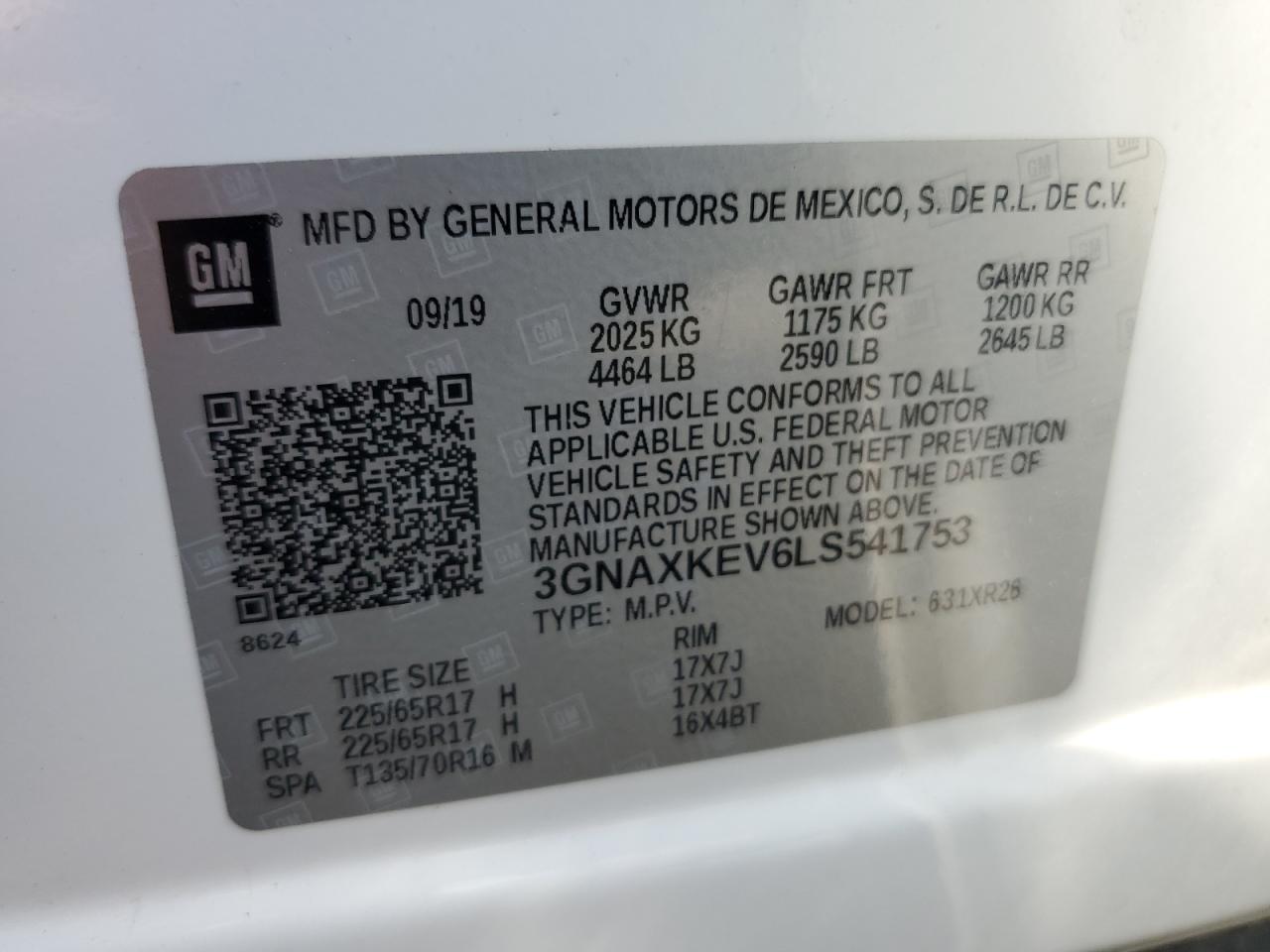 2020 Chevrolet Equinox Lt VIN: 3GNAXKEV6LS541753 Lot: 65554784