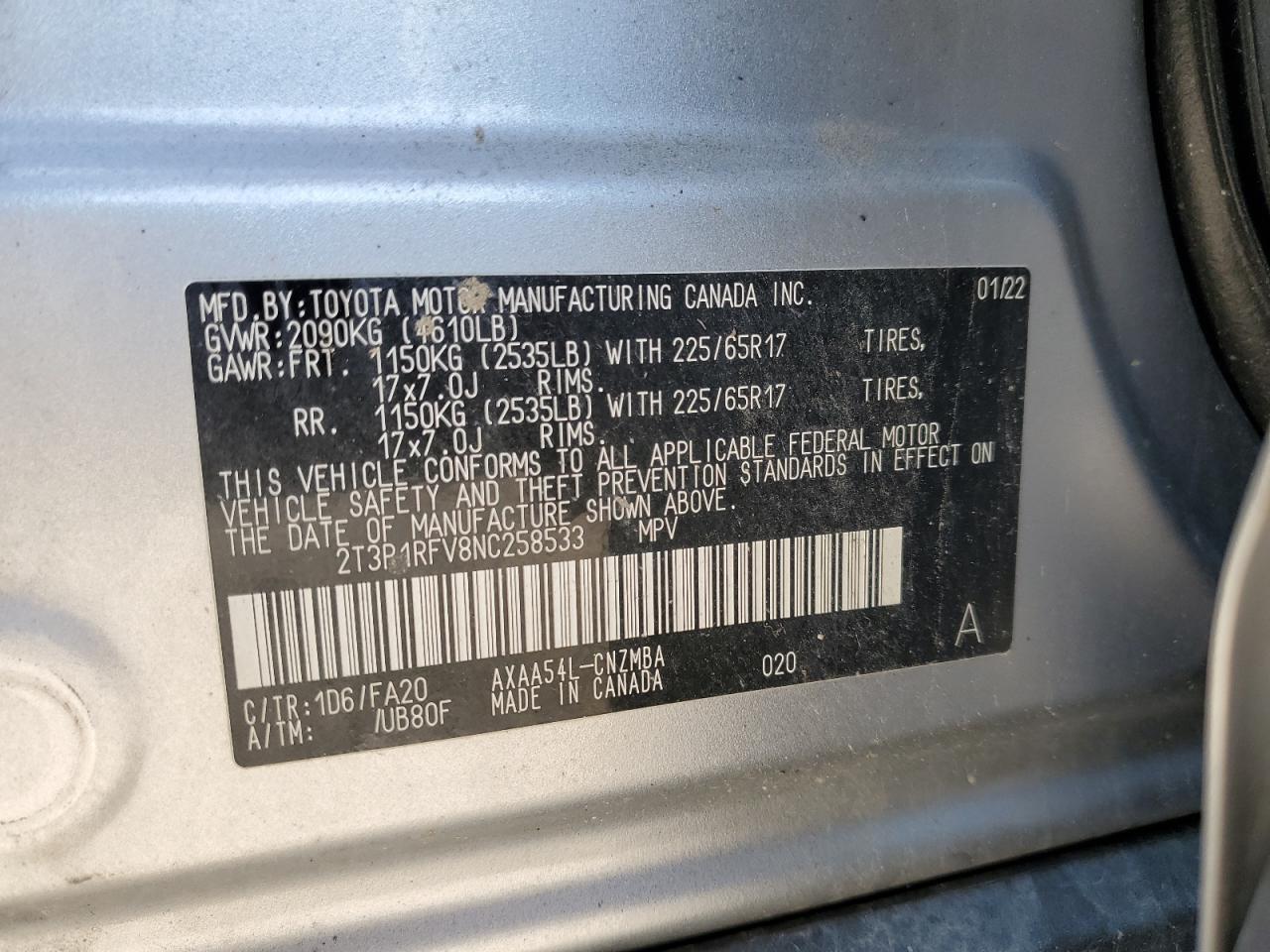 2022 Toyota Rav4 Xle VIN: 2T3P1RFV8NC258533 Lot: 68183074