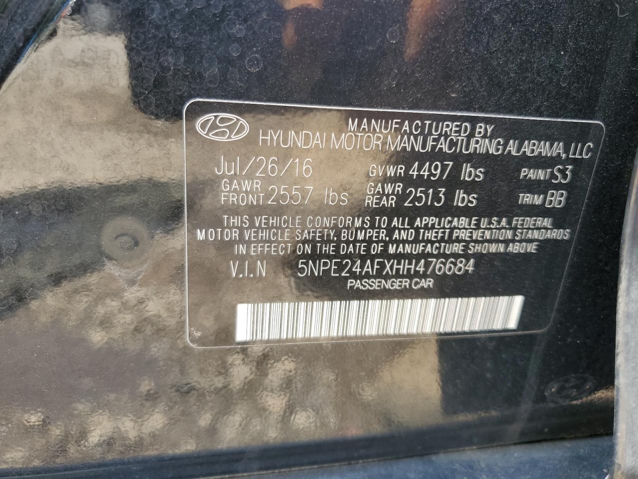 5NPE24AFXHH476684 2017 Hyundai Sonata Se