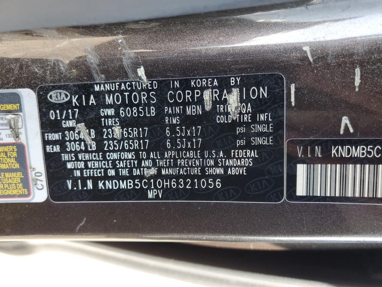 KNDMB5C10H6321056 2017 Kia Sedona Lx