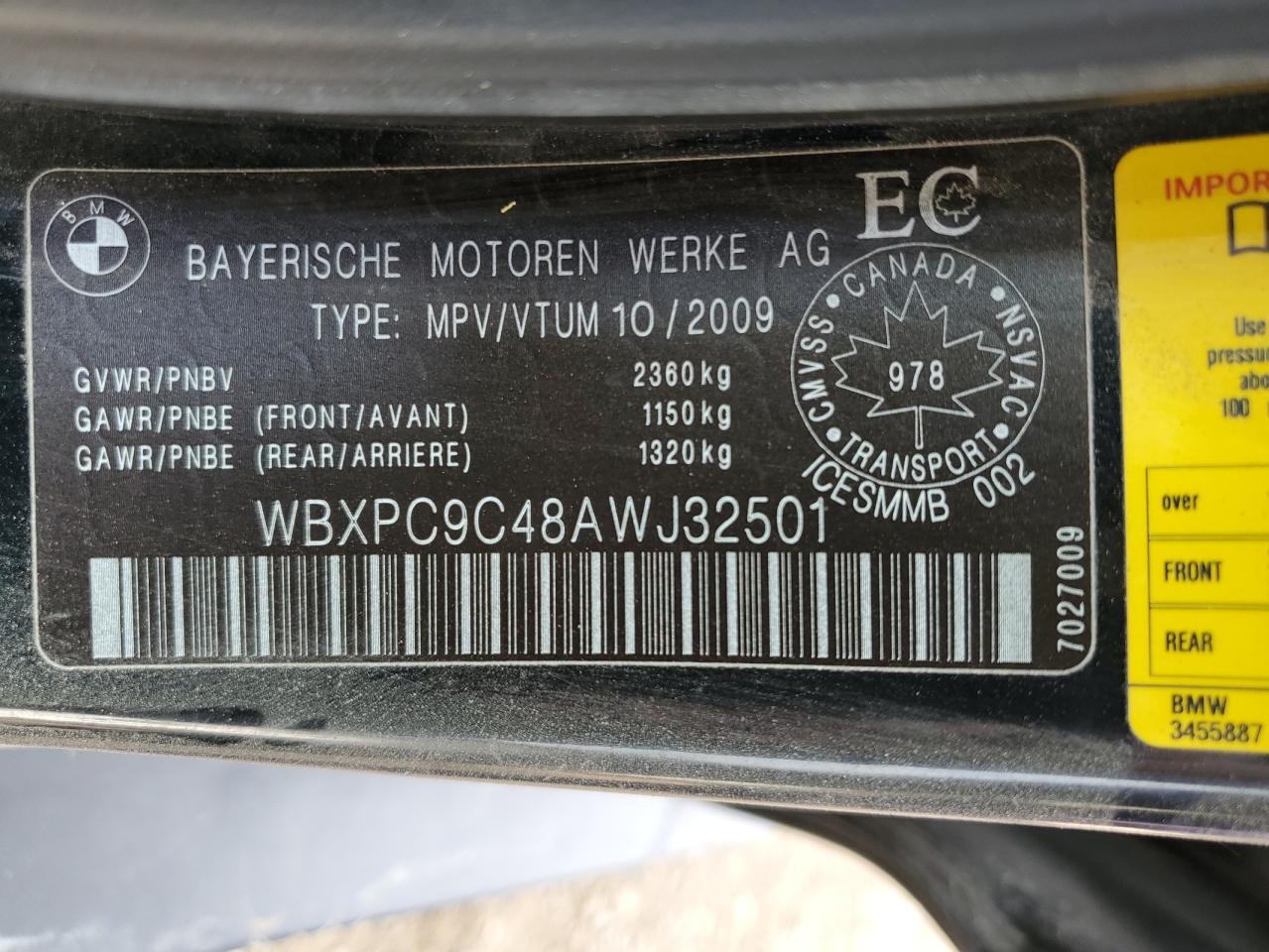 WBXPC9C48AWJ32501 2010 BMW X3 xDrive30I