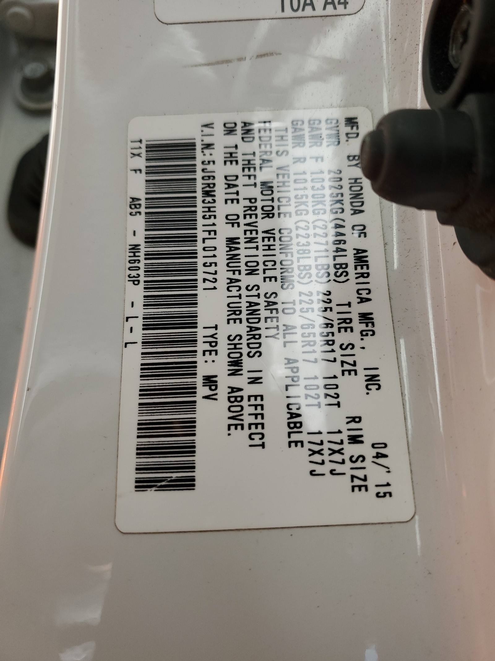 5J6RM3H51FL015721 2015 Honda Cr-V Ex