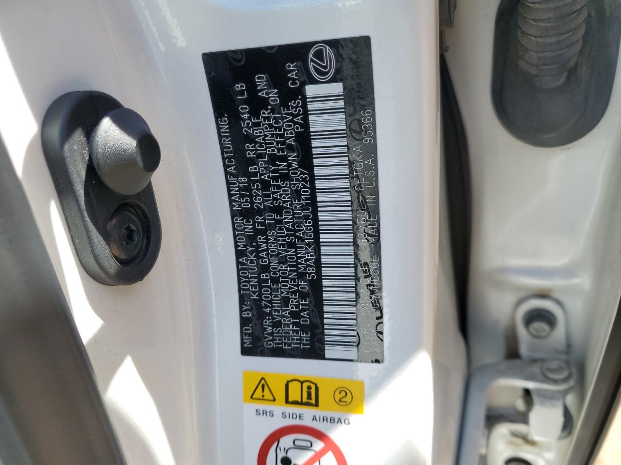 2018 Lexus Es 350 VIN: 58ABK1GG6JU110237 Lot: 67961564