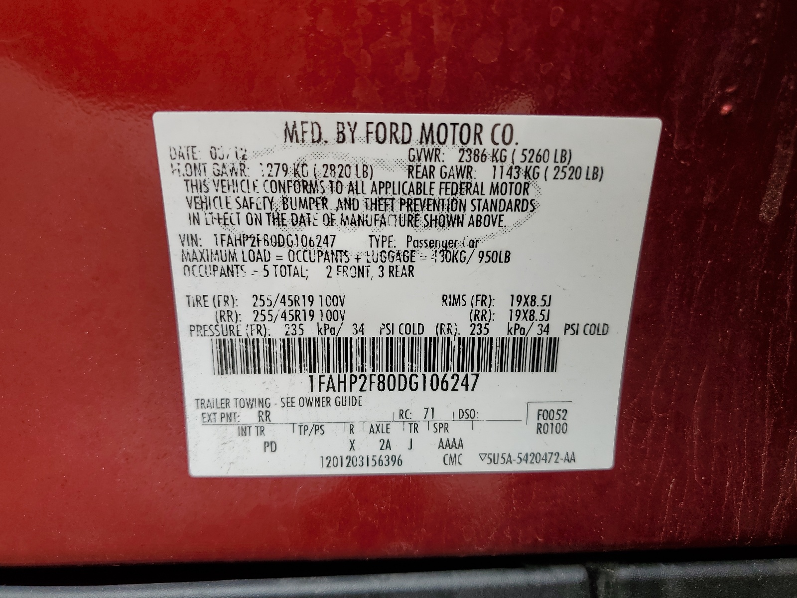 1FAHP2F80DG106247 2013 Ford Taurus Limited