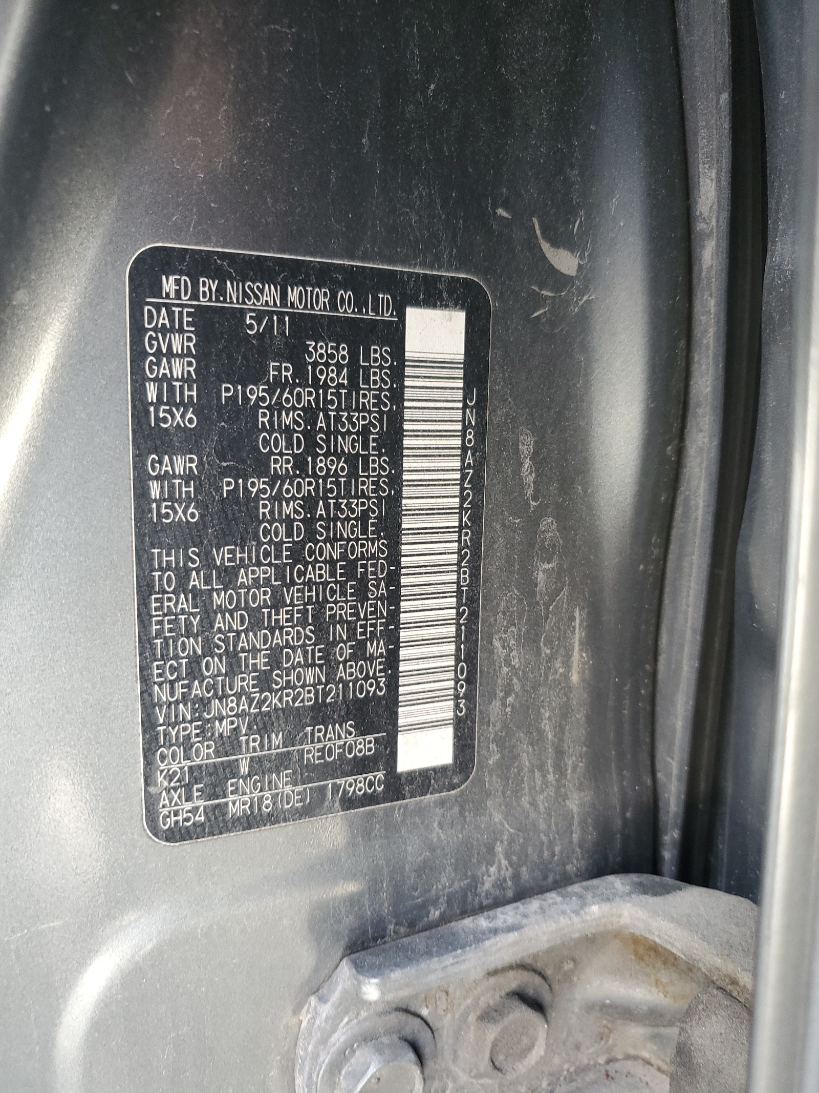 JN8AZ2KR2BT211093 2011 Nissan Cube Base