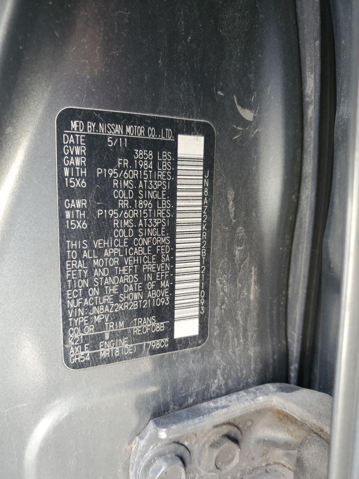 2011 Nissan Cube Base VIN: JN8AZ2KR2BT211093 Lot: 65366394