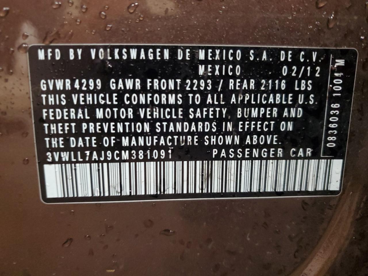 3VWLL7AJ9CM381091 2012 Volkswagen Jetta Tdi