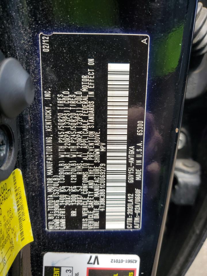 2012 Toyota Venza Le VIN: 4T3BK3BB1CU069279 Lot: 66148064