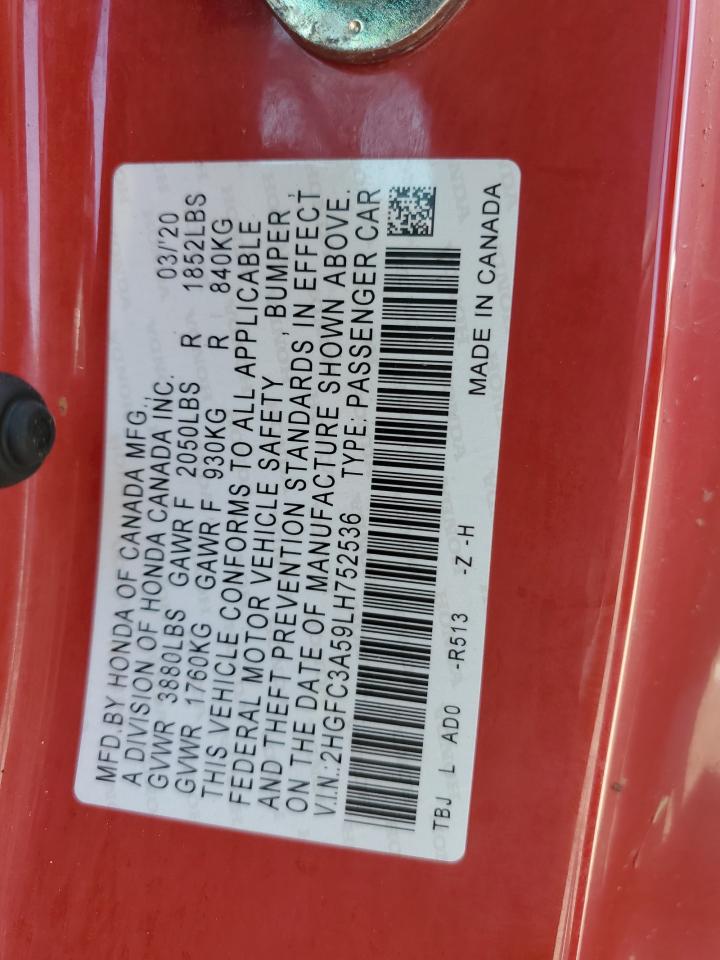 2020 Honda Civic Si VIN: 2HGFC3A59LH752536 Lot: 67541234