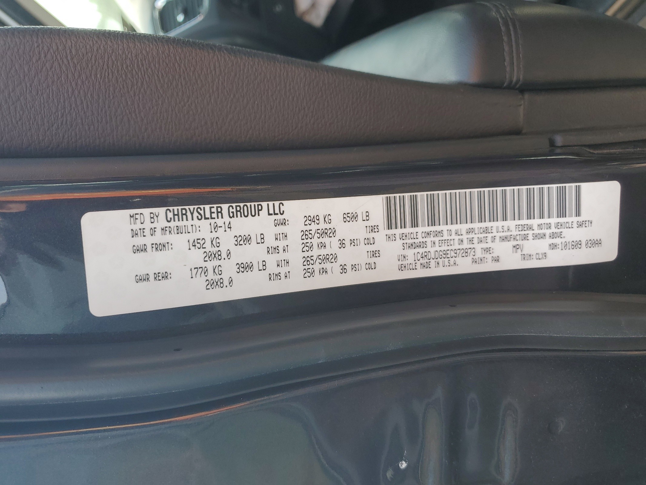 1C4RDJDG9EC972873 2014 Dodge Durango Limited