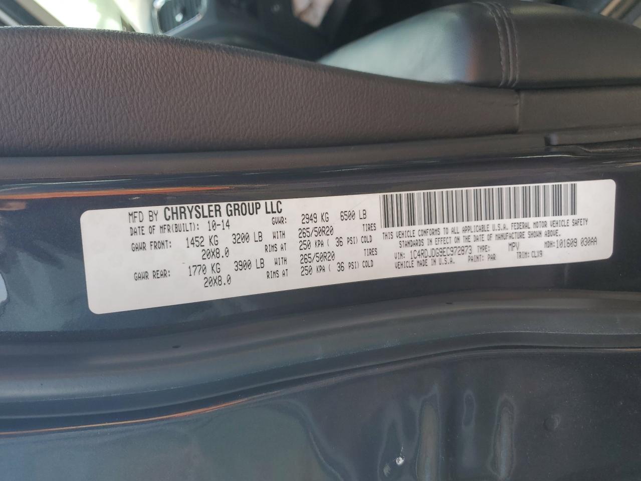 2014 Dodge Durango Limited VIN: 1C4RDJDG9EC972873 Lot: 66583004