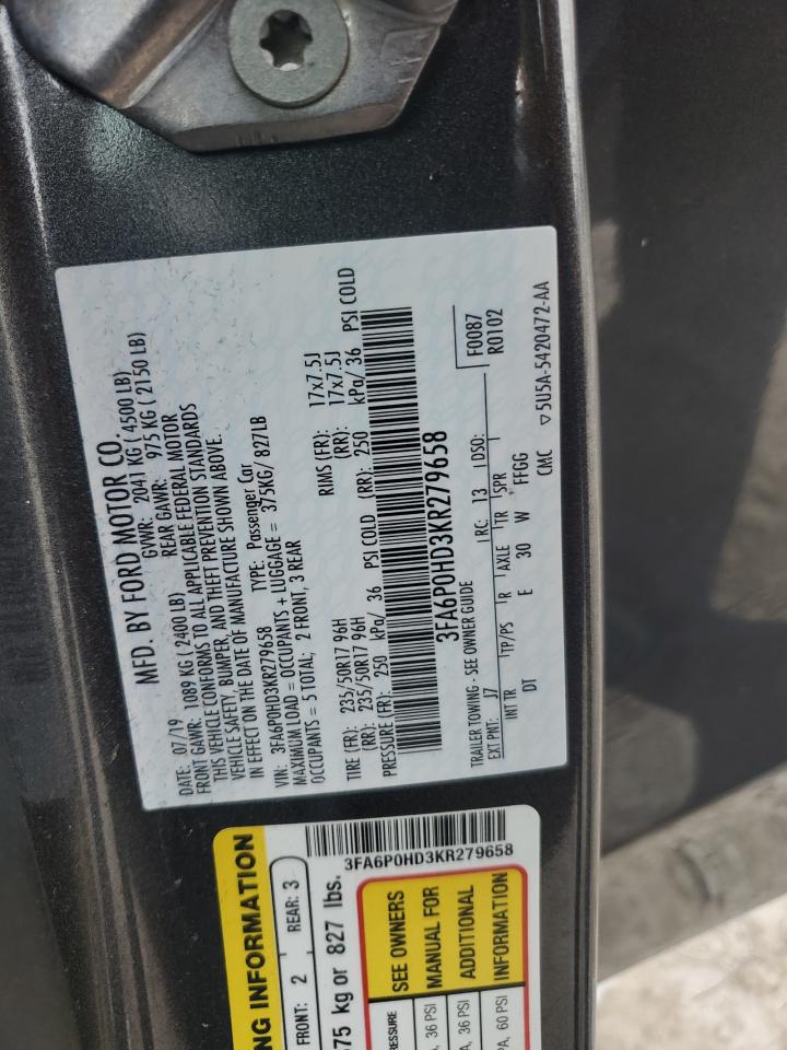 3FA6P0HD3KR279658 2019 Ford Fusion Se