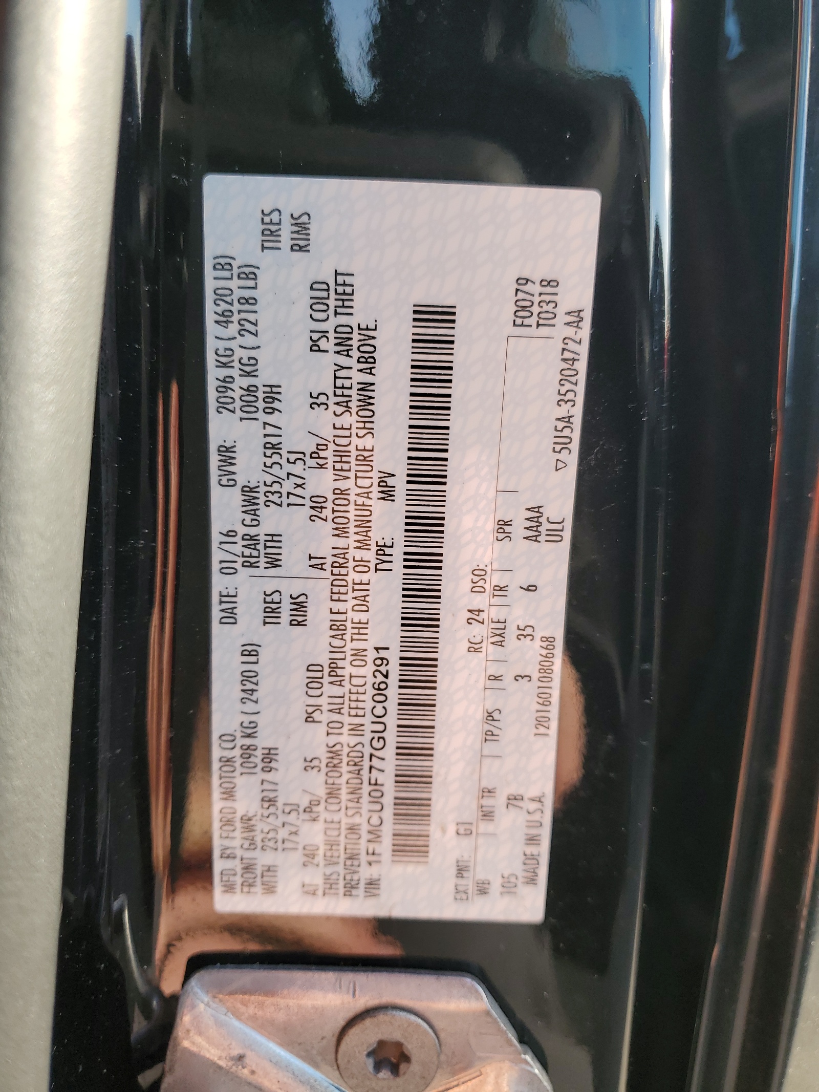 1FMCU0F77GUC06291 2016 Ford Escape S