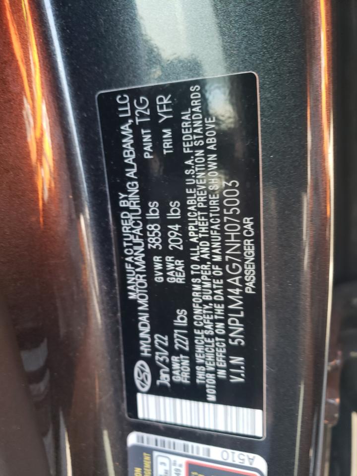 2022 Hyundai Elantra Sel VIN: 5NPLM4AG7NH075003 Lot: 66370364