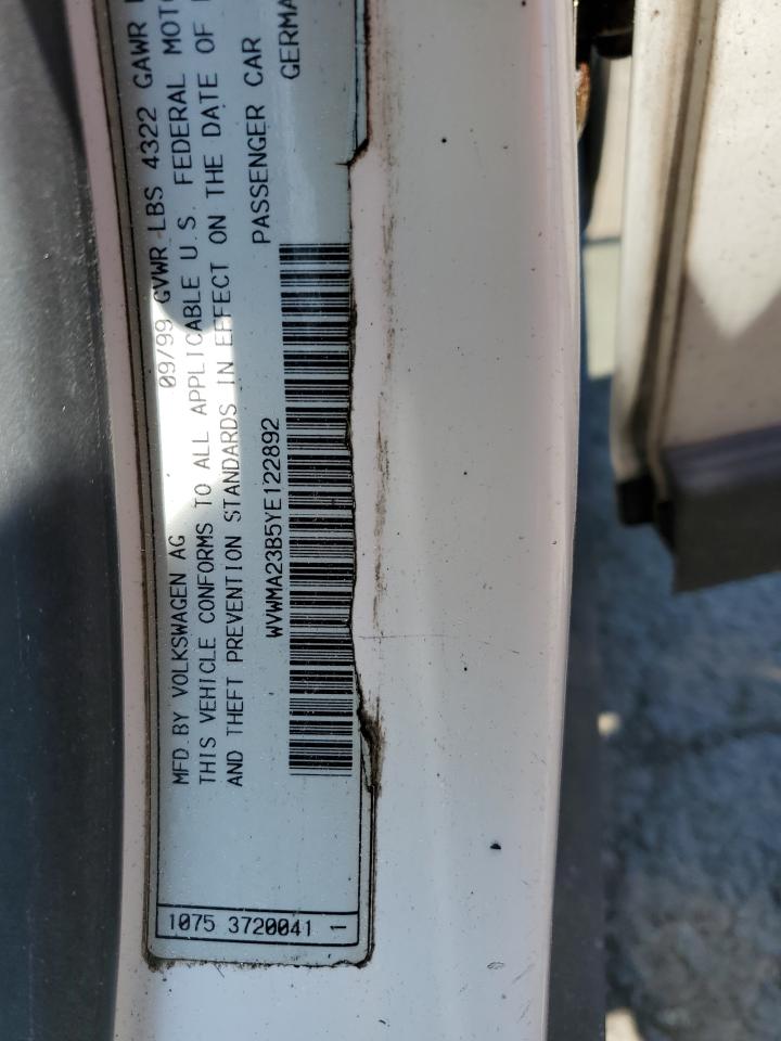 2000 Volkswagen Passat Gls VIN: WVWMA23B5YE122892 Lot: 64961684