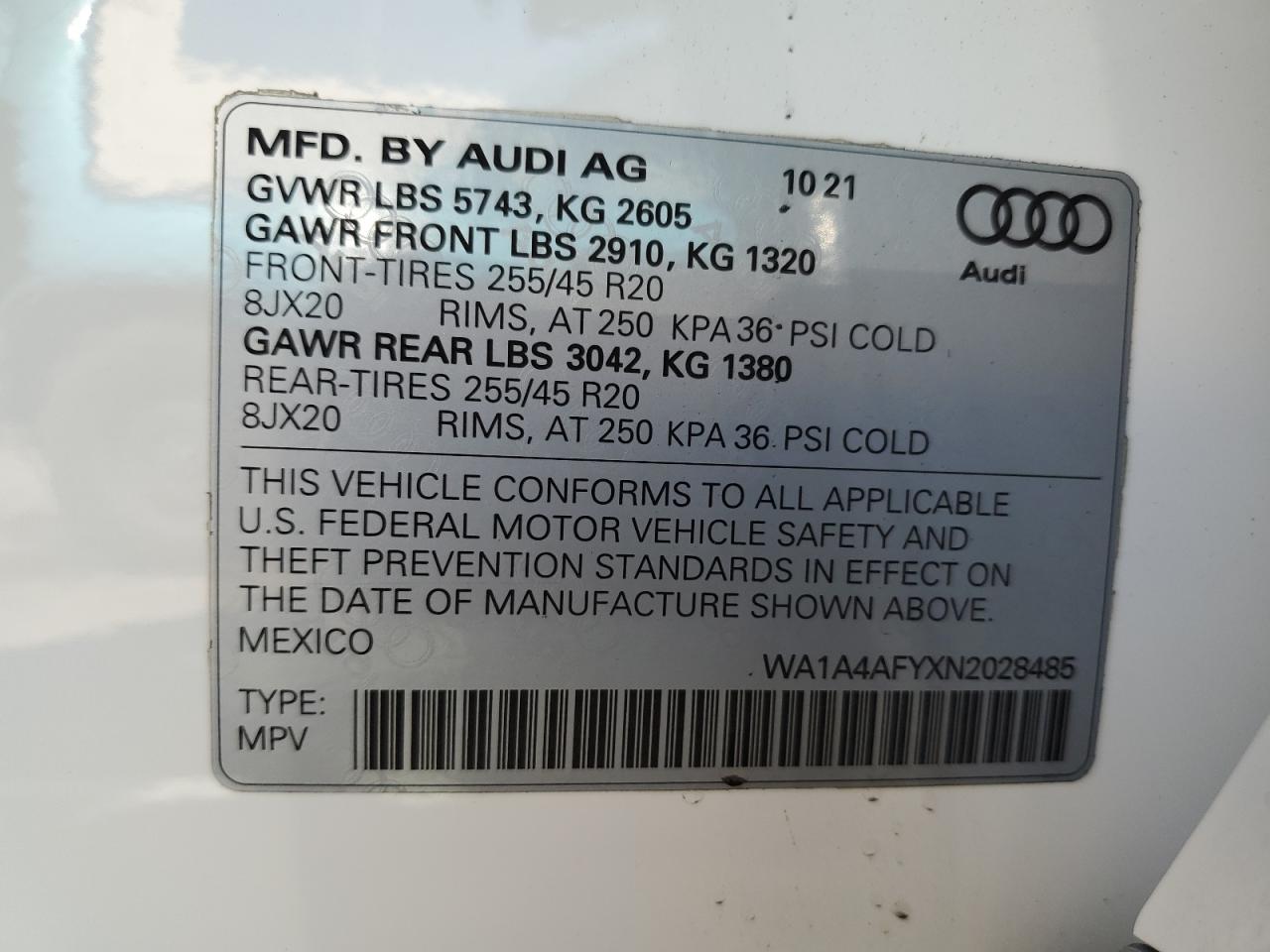 WA1A4AFYXN2028485 2022 AUDI SQ5 - Image 14