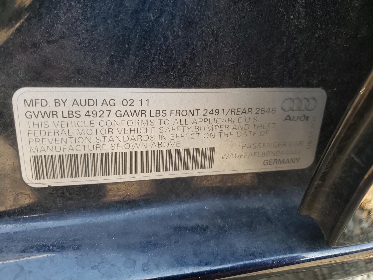 WAUFFAFL8BN044444 2011 Audi A4 Premium Plus