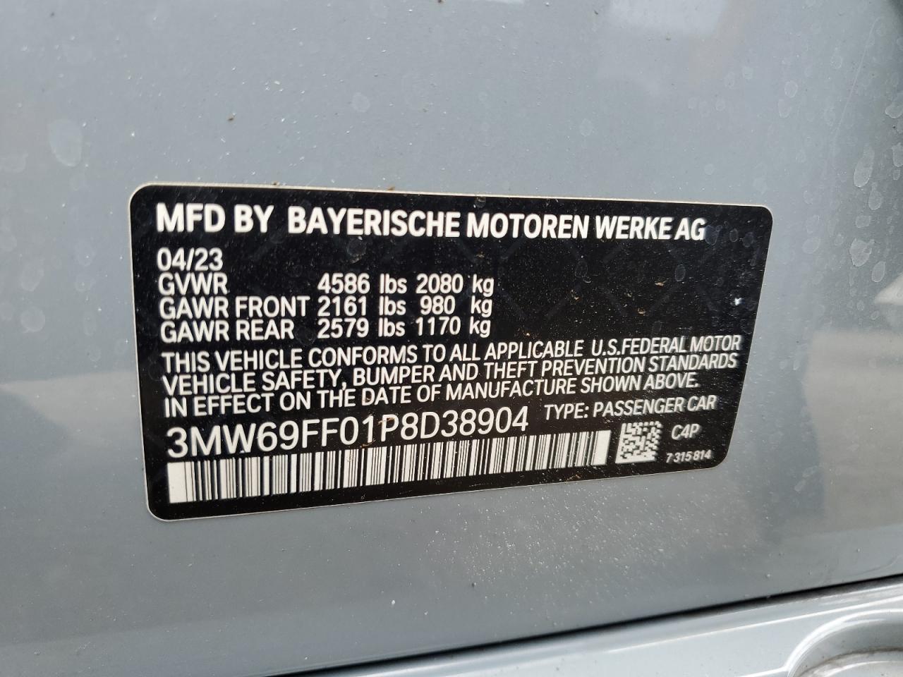 2023 BMW 330I VIN: 3MW69FF01P8D38904 Lot: 66243364