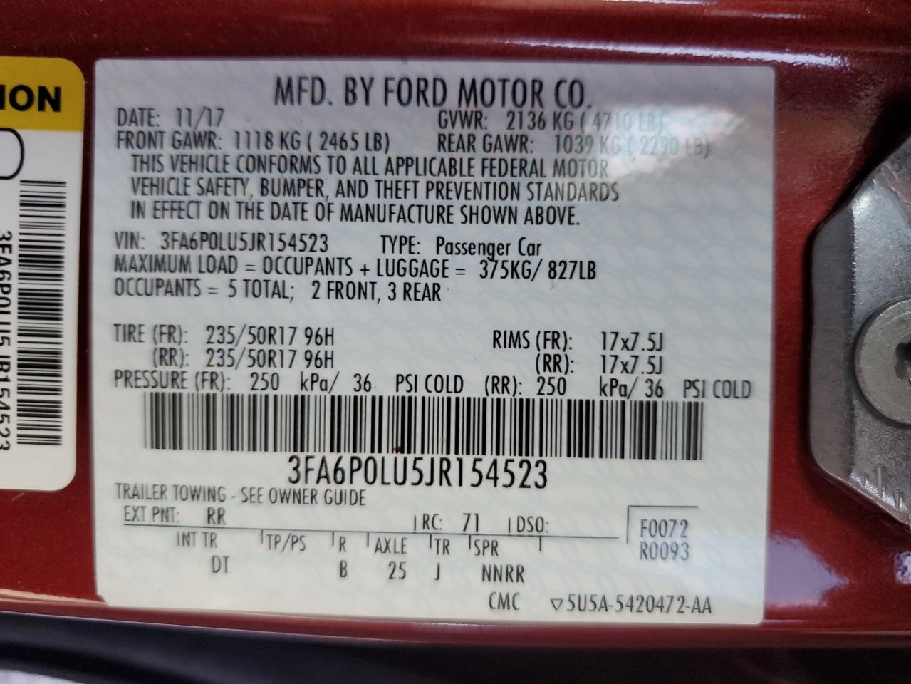 3FA6P0LU5JR154523 2018 Ford Fusion Se Hybrid