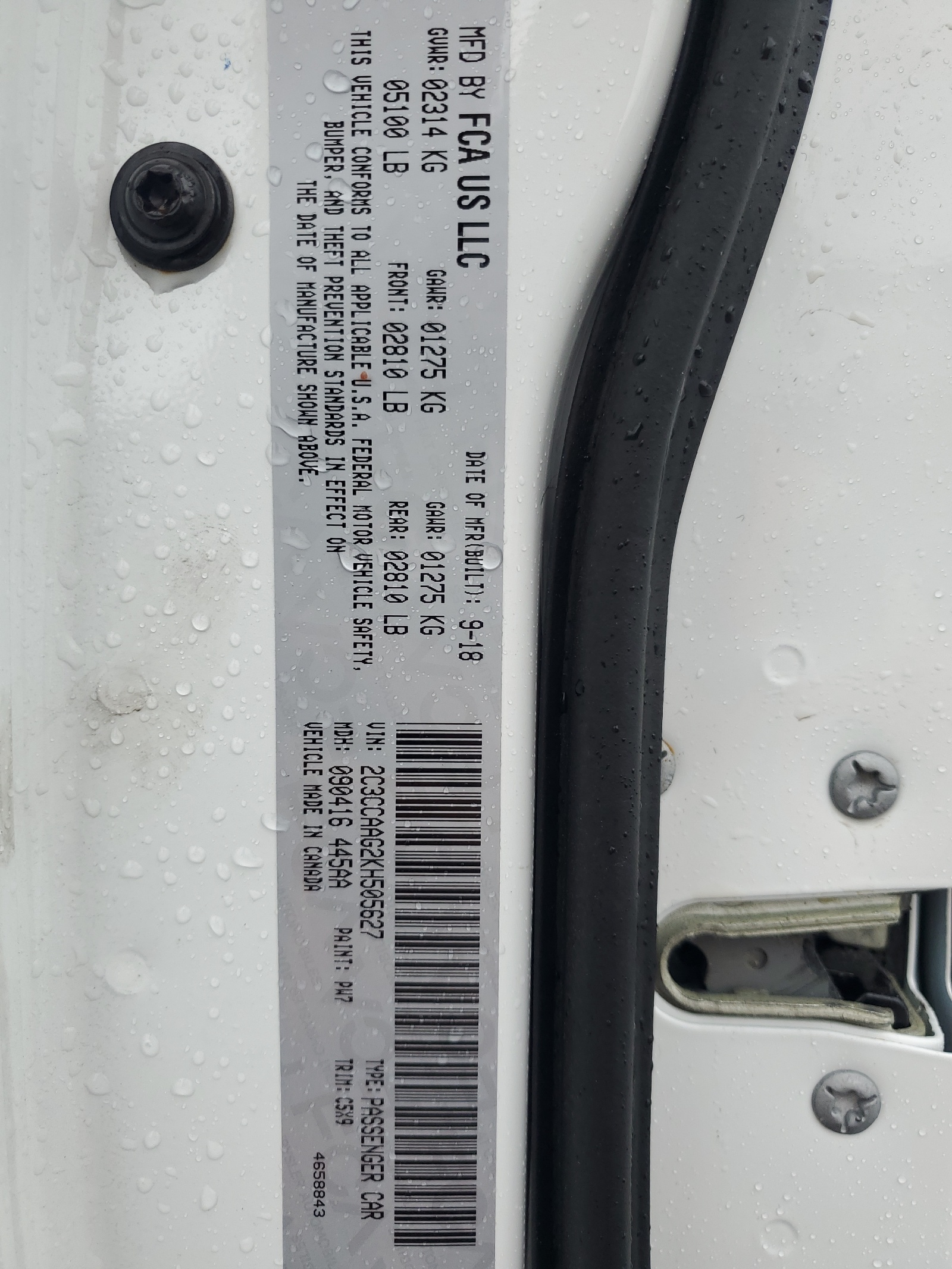 2C3CCAAG2KH505627 2019 Chrysler 300 Touring