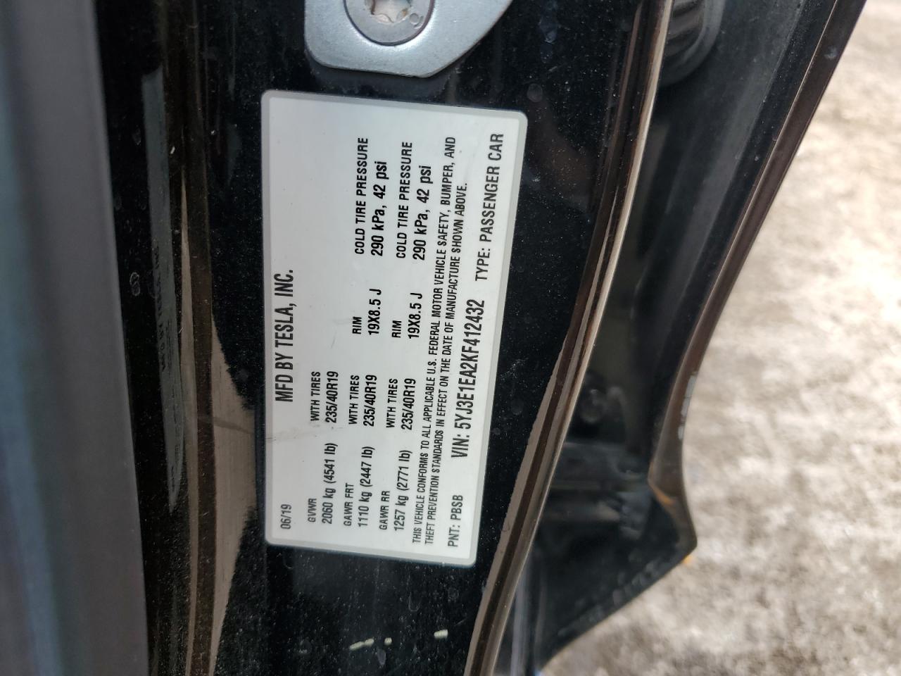 5YJ3E1EA2KF412432 2019 Tesla Model 3