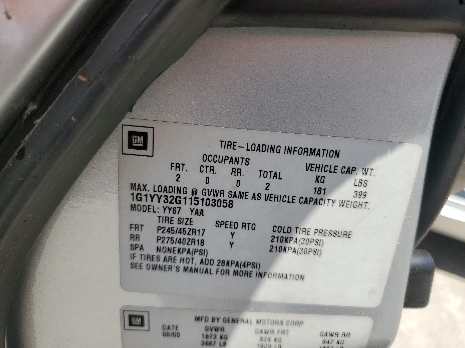 1G1YY32G115103058 2001 Chevrolet Corvette