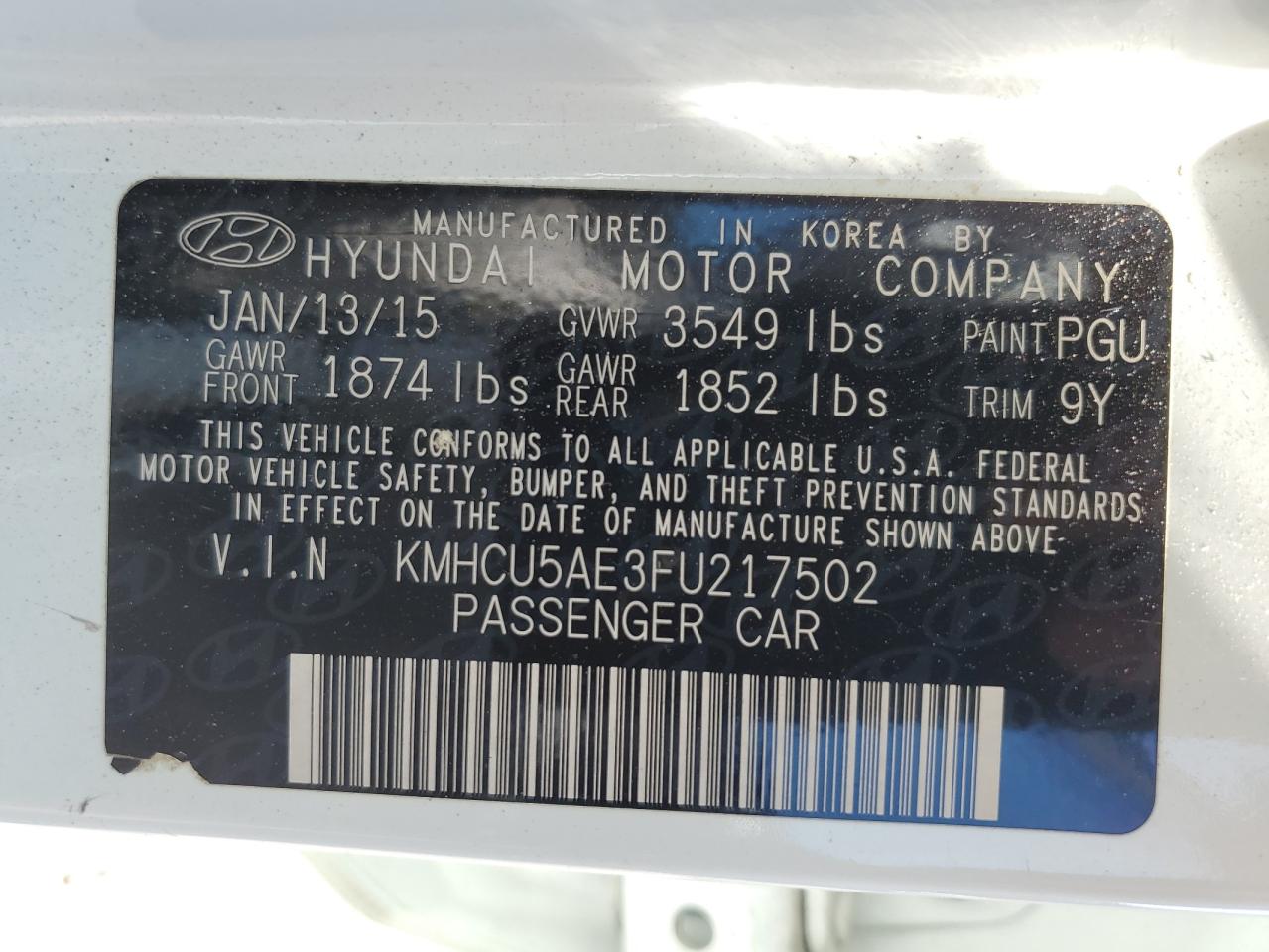 KMHCU5AE3FU217502 2015 Hyundai Accent Gls