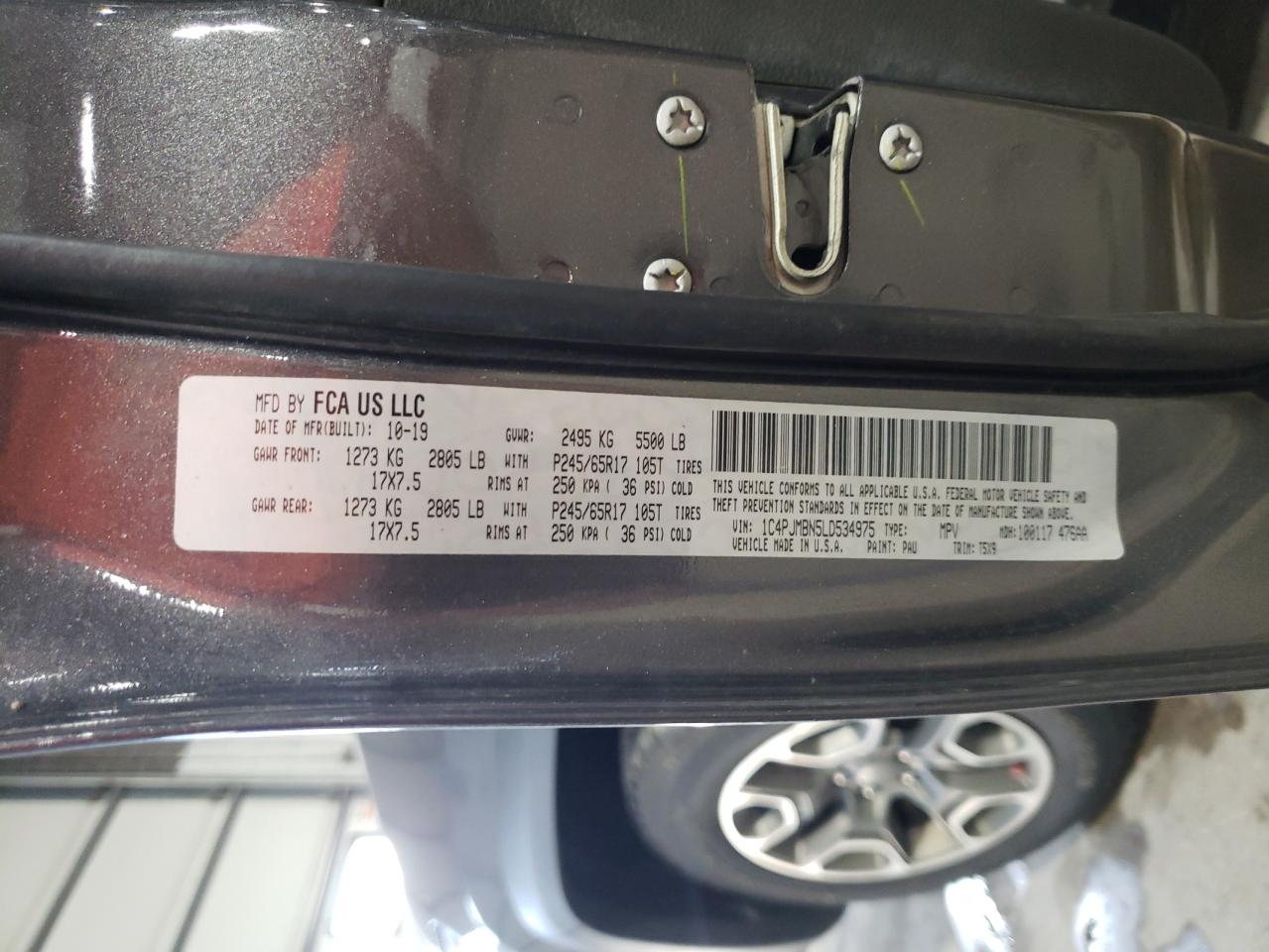 2020 Jeep Cherokee Trailhawk VIN: 1C4PJMBN5LD534975 Lot: 62687974