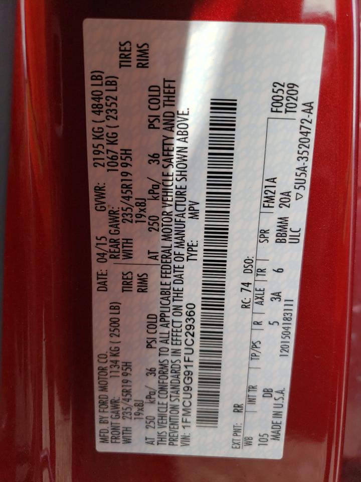 2015 Ford Escape Se VIN: 1FMCU9G91FUC29360 Lot: 68709124