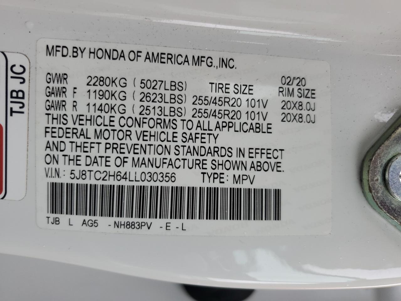 2020 Acura Rdx A-Spec VIN: 5J8TC2H64LL030356 Lot: 66444104