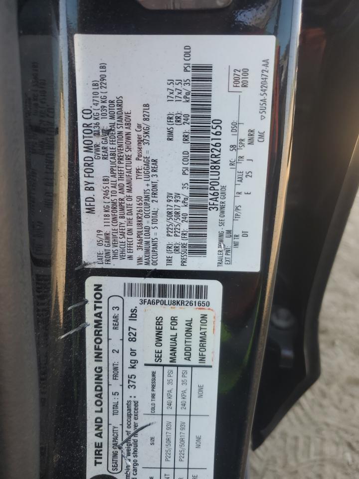 3FA6P0LU8KR261650 2019 Ford Fusion Se