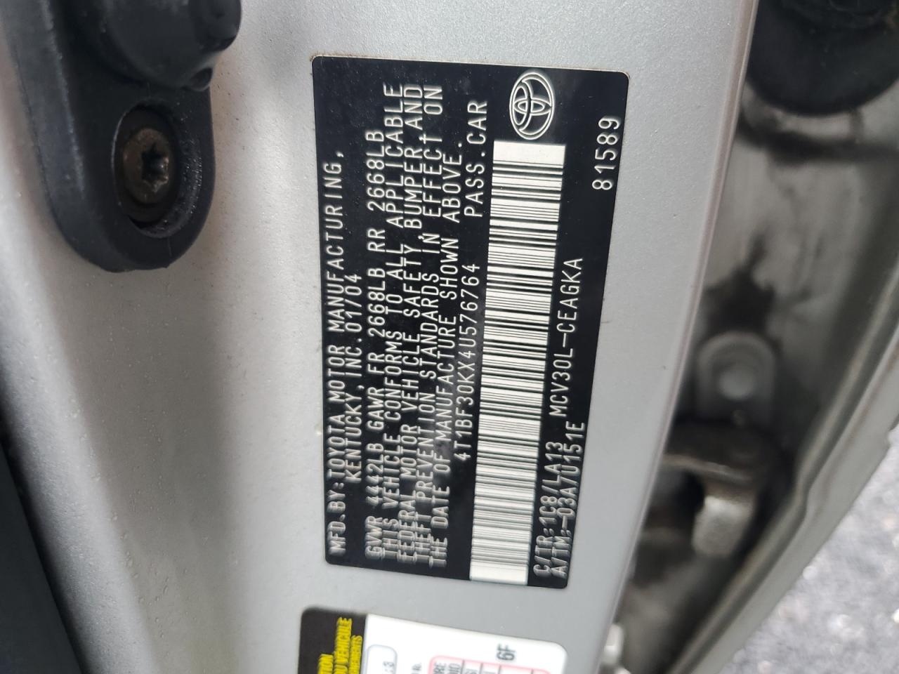 4T1BF30KX4U576764 2004 Toyota Camry Le