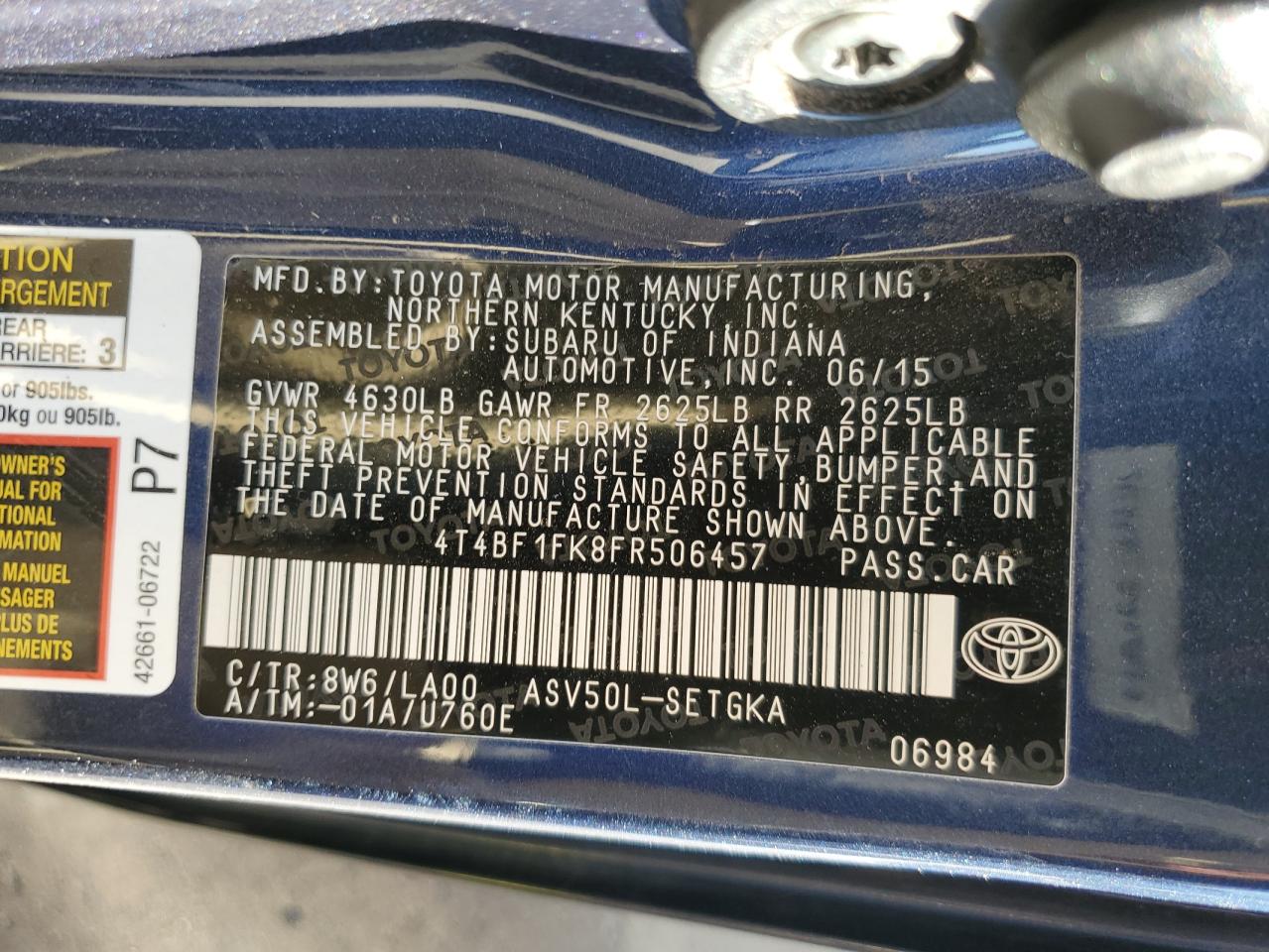 4T4BF1FK8FR506457 2015 Toyota Camry Le