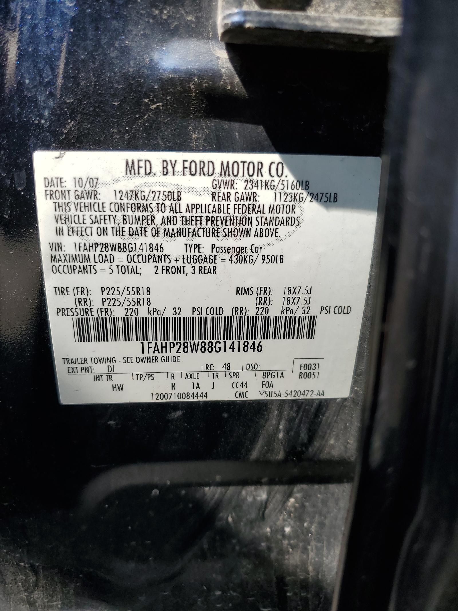 1FAHP28W88G141846 2008 Ford Taurus Limited